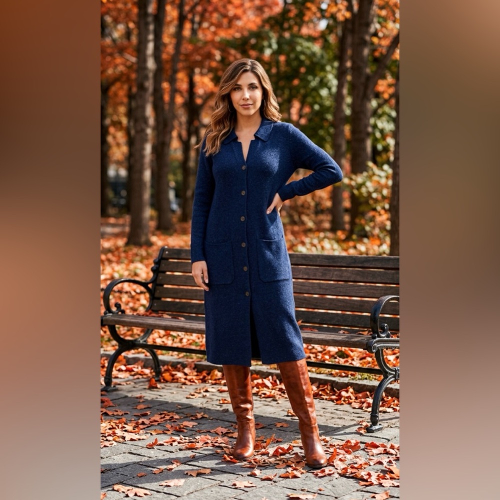 Allude long wool cardigan with full buttoning, size S,